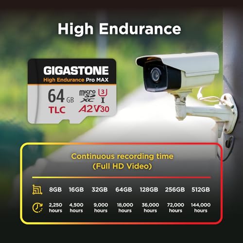 【5 Yrs Free Data Recovery】【Dash Cam】 GIGASTONE 64GB Micro SD Card, TLC High Endurance Pro MAX, Speed Up to 95MB/s, Compatible with REDTIGER Rove VIOFO VANTRUE PRUVEEO, MicroSDXC UHS-I A2 V30 U3 - color: 64GB High Endurance Pro MAX 1-Pack