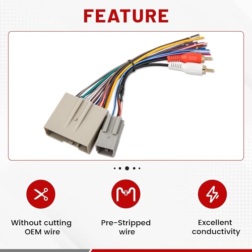 RED WOLF Car Radio Wiring Harness W/Anetnna Adapter RCA Input for Ford Mustang 2004-2009, Hyundai Sonata 2006-2008, Mercury Mariner 2008-2011 Install Aftermarket Stereo CD Player Wire Cable