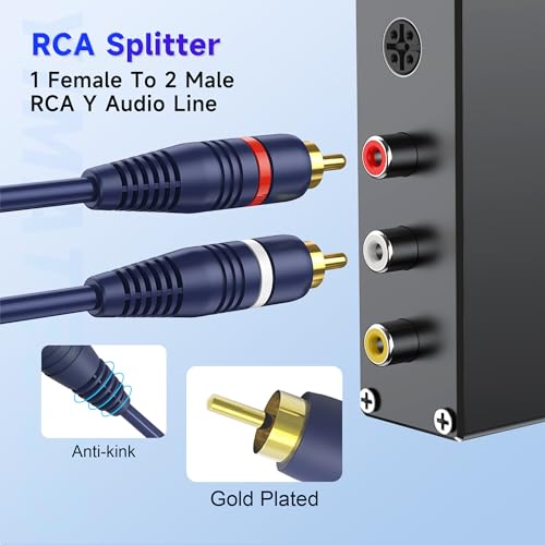 3.5mm to RCA Splitter Cable, RCA y Cable Adapter Splitter Cables 1 Female to 2 Male Cinch Cable for Subwoofer, Speaker, AMP, Turntable, Home Theater(3.5mm to RCA Audio Cable, 2Pack) - size: 3.5 Female to 2 Male