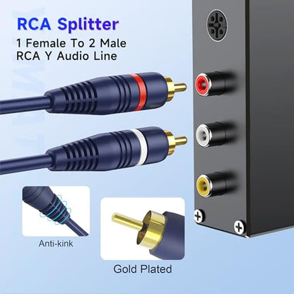 3.5mm to RCA Splitter Cable, RCA y Cable Adapter Splitter Cables 1 Female to 2 Male Cinch Cable for Subwoofer, Speaker, AMP, Turntable, Home Theater(3.5mm to RCA Audio Cable, 2Pack) - size: 3.5 Female to 2 Male