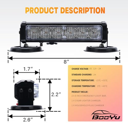 Amber Magnetic Wireless Flashing Strobe Light for Vehicles Trucks Car, Battery Operated Rechargeable LED Safety Beacon Lights, Mini Portable Emergency Warning Light Bar (2-Pcs, 2×8in) - color: 2pcs Amber/Amber