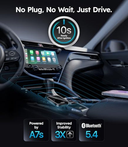 Wigoo 2026 Upgraded Wireless CarPlay Adapter [Plug & Play, 10s Auto Connect] Converts Wired to Wireless CarPlay, No Latency, for Cars from 2015+, for iPhone iOS 10+, Not for Tesla & Android, Black - color: Black