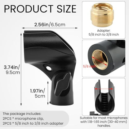 2 Pcs Microphone Clip, Adjustable Mic Clips for Stands With 5/8" to 3/8" Copper Screws, Flexible Mic Adapter Desk Universal Microphone Stand Adaptor(COLOR:black)