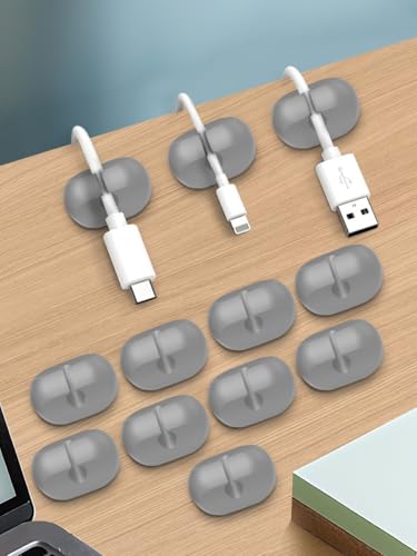 12-Packs Cable Holder Clips, Cable Management Cord Organizer Clips Self Adhesive for Desktop USB Charging Cable Nightstand Power Cord Mouse Cable Wire PC Home,Office,Car,Desk,Nightstand(1 * 12 Grey)