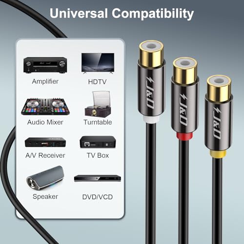 J&D AV Extension Cable, Gold Plated Copper Shell Heavy Duty 3 RCA Male to Female Stereo Audio Video Extension Cable, Composite Extension Video Cord for DVD, CD, TV, 3 Feet/0.9 Meter - size: 3 Feet