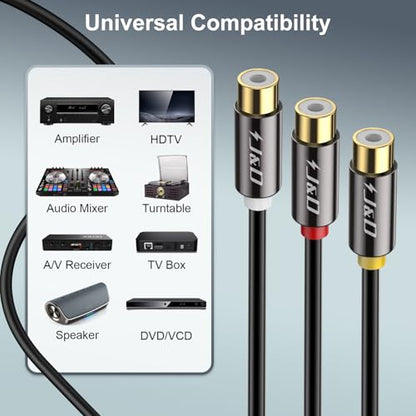 J&D AV Extension Cable, Gold Plated Copper Shell Heavy Duty 3 RCA Male to Female Stereo Audio Video Extension Cable, Composite Extension Video Cord for DVD, CD, TV, 3 Feet/0.9 Meter - size: 3 Feet
