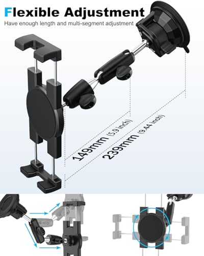 Dashboard Windshield Car Tablet Holder, Strong Suction Cup - [Foldable Phone Friendly] Truck Car Tablet Mount with 360° Metal Arm for Samasung Tabs, Galaxy Fold 7 6 5 4 3 2, Google Pixel, iPad, iPhone