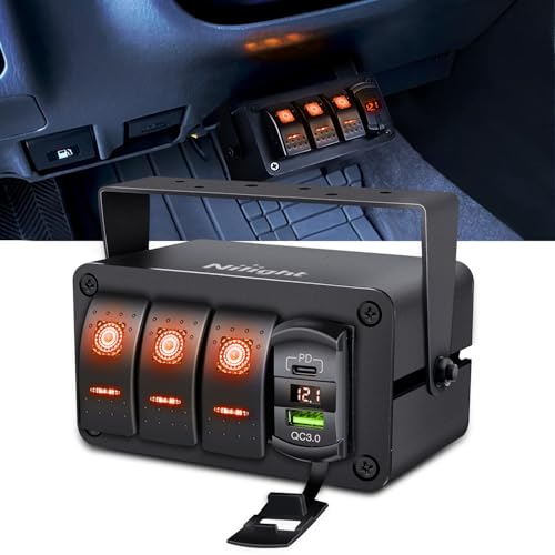 Nilight 3 Gang Rocker Switch Box 12V SPST ON Off Orange LED Waterproof - color: Amber+Box, size: 4 Gang Type C +USB