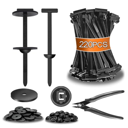 220Pcs Nylon Universal Cable Tie Buckle with Plier, Automotive Zipper Clips, Plastic Rivet T Zip Ties, 50lb+ Heavy Duty Zip Ties, PA66 Car Zip Tie Bumper Fender Liner Splash Shield Engine Cover - color: Ct-220pcs