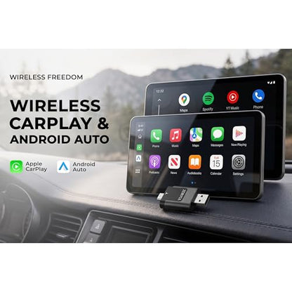 ZORVIA Wireless CarPlay Adapter for iPhone & Android Auto 2026 Upgraded - Convert Wired CarPlay to Wireless, Fast Auto Reconnect, Plug and Play, USB-C & USB-A (Black) - color: Black