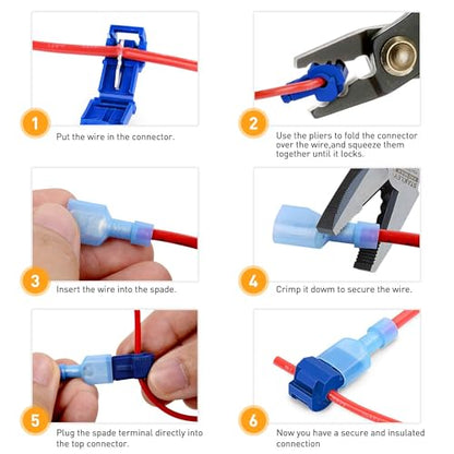Lenporl 120 Pcs/60 Pairs T-Tap Wire Connectors, Insulated Male Wire Tap Connectors, Self-Stripping Quick Splice Electrical Terminals for 22-10 AWG Gauge Wiring，Automotive Wiring