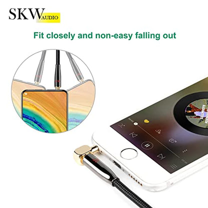 SKW Audiophile 3.5mm Right-Angle Stereo Aux Cable 1/8" TRS 9.8ft/3m - color: Black-straight to bend, size: 9.8ft (3m)