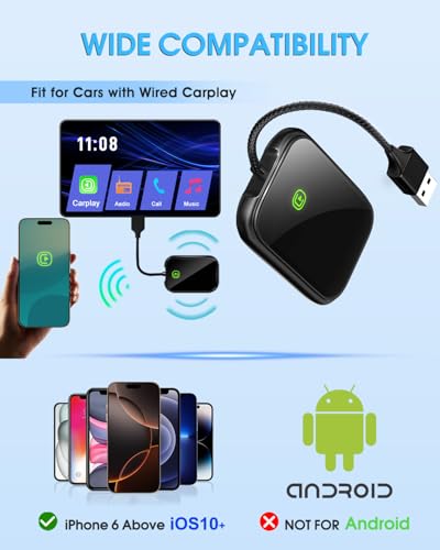 Wireless Carplay Adapter for Apple - 2025 Upgrade Seamless Connection Convert Wired to Wireless Car Play Adapter Plug & Play No Lag CarPlay Wireless Adapter Fit for iPhone iOS 10+ (Black) - color: Black