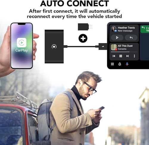 Wireless CarPlay Adapter 2025 Plug & Play Dongle, Upgrade for iPhone 6+ & Cars 2015+, Convert Wired Connection to Bluetooth Apple Interface - color: Black