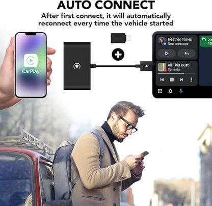 Wireless CarPlay Adapter 2025 Plug & Play Dongle, Upgrade for iPhone 6+ & Cars 2015+, Convert Wired Connection to Bluetooth Apple Interface - color: Black