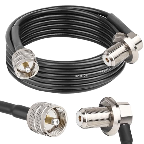 MOOKEERF RG58 UHF PL259 Male to SO239 Female Right Angle Bulkhead Mount Coax Cable - 15FT for Vehicle Car SUV Truck Two Way Radio Ham Radio - size: 15FT