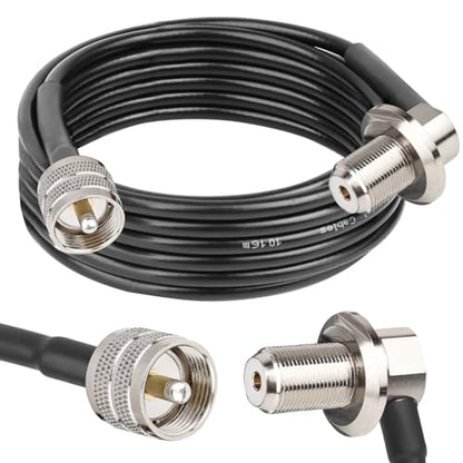 MOOKEERF RG58 UHF PL259 Male to SO239 Female Right Angle Bulkhead Mount Coax Cable - 15FT for Vehicle Car SUV Truck Two Way Radio Ham Radio - size: 15FT