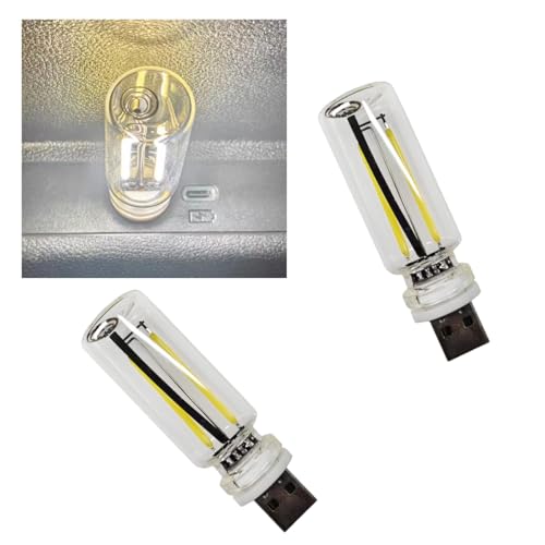 2PCS USB LED Lights for Car Interior, Touch Dimmable Ambient Lighting, Mini Retro Glass Bottle Night Light Bulb, Portable Atmosphere Light Decoration for Cars, Bedroom, Hallway, Camping (White) - color: White