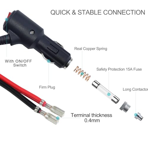 SPARKING 12Volt Replacement Cigarette Lighter Male Plug with Toggle Switch - 3FT 12V Fused DC Car 15amp Cigarette Male Plug with Bullet Terminal, 12V Plug for Car Cooler,Cb Radio, Air Compressor - size: 3FT