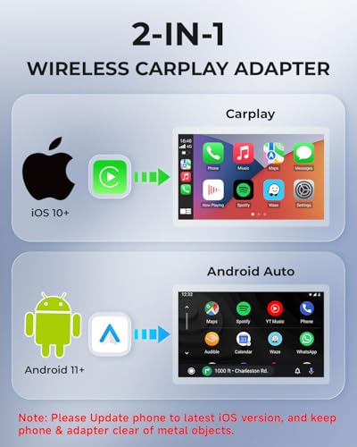 AuroraLink Wireless Carplay Adapter for Apple iPhone & Android Auto 2-in-1 Fast & Stable Carplay Wireless Adapter Convert Wired to Wireless Car Play Dongle for iOS 10+/Android 11+ (Grey) - color: Grey