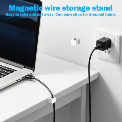 24 Pcs Cord Organizer Holder,Magnetic Cord Organizer,Easy Adhesive Phone Charging Cable Keeper,for Home Office Desk Phone Car Wall Desktop Nightstand(White)