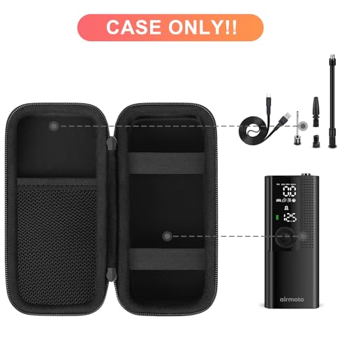 BOVKE Travel Case Compatible with Tire Inflator Portable Air Compressor, 120 PSI Air Pump Carrying Bag Storage Holder, Mesh Pocket for USB Cable, Air House, Connector, Black+Black
