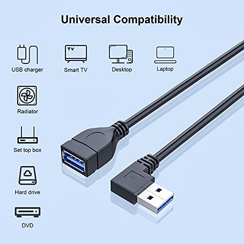 Oxsubor SuperSpeed USB 3.0 Male to Female Extension Data Cable Left and Right Angle 2PCS (20CM,8IN)