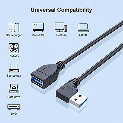 Oxsubor SuperSpeed USB 3.0 Male to Female Extension Data Cable Left and Right Angle 2PCS (20CM,8IN)