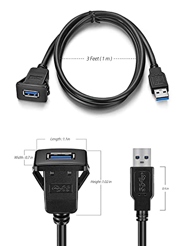 1M Square USB3.0 Panel Flush Mount Extension Cable - size: 3 feet