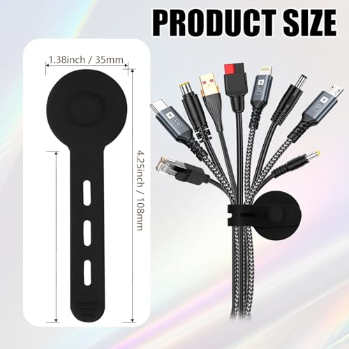 12Pcs Silicone Cable Straps, Self Adhesive Cable Management Under Desk, Reusable Cable Clip, Wire Organizers for Cords, Cord Holder for Home, Kitchen, Office, Bedroom, Car (Black)