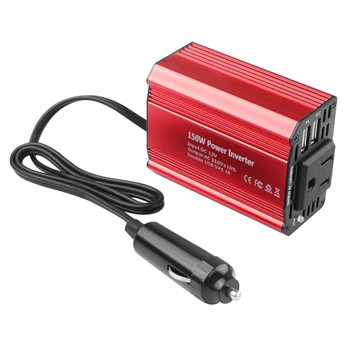 150W Car Power Inverter DC 12V to AC 110V with 3.1A Dual USB Charging Ports, Universal Car Outlet Adapter for LaptopComputerDVD and Household Appliances
