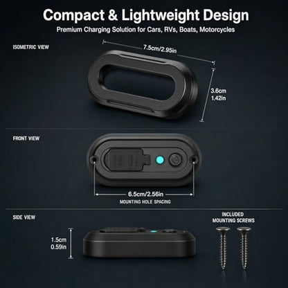 72W 12V RV USB Outlet 3 Port Wall Mount Quick Car Charger Waterproof - color: Dark Black, size: 1P