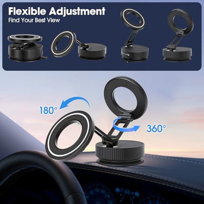LifetimeWarranty Strong Magnetic Car Phone Holder, 360°Adjustable Car Mount w/ Vacuum Suction,Pocket Size Strong Magnetic Suction Phone Mount for Dashboard and Windshield, Compatible with iPhone 12-17 - color: Black