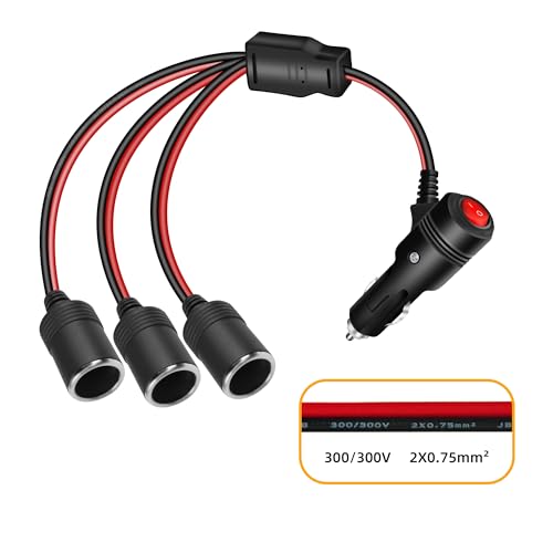 GELRHONR 12V 1 to 3 Cigarette Lighter Splitter Power Adapter, 3 Way Cigarette Lighter Extension Cord with ON OFF Switch, Male Plug to Dual Female Socket Extension Cable-30CM (1 to 3) - size: 0.3M, style: 1 to 3