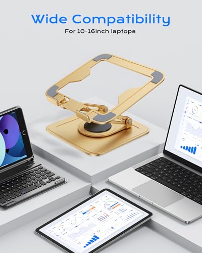 LOXP Adjustable Laptop Stand, Computer Stand with 360 Rotating Base, Ergonomic Laptop Riser Mount for Desk Foldable Protable Computer Desk Fits with MacBook Pro Air (10-16") - Gold - color: Alluvial Gold