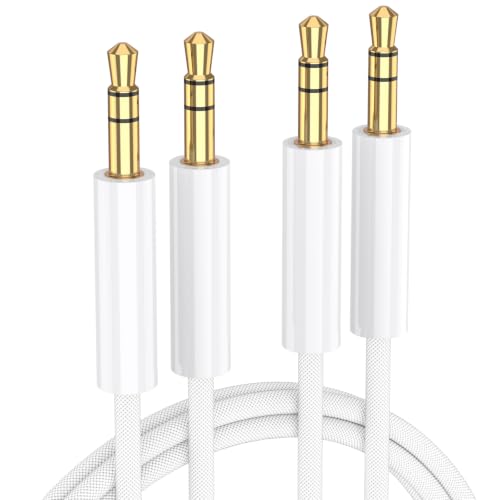 Fidioto 2 Pack White 3.3FT Nylon Braided 3.5mm Audio Aux Cable, AUX Cord Male to Male Input Adapter - Stereo Audio Jack Cable, Suitable for Car Audio, Headphones, Speakers, Smartphones, MP3 Players - size: 1M