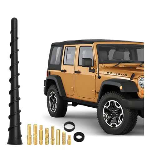 Car Spiral Antenna, 7 Inch Waterproof Vehicle Toppers Mast with Screw Adapters, Flexible Auto Exterior Radio AM FM Antenna Replacement Accessories, Universal for SUV, Sedan, Truck
