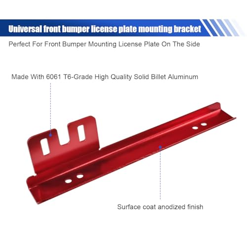 Car License Plate Bracket Holder, Aluminum Front Bumper License Plate Relocator Frame Holder Bar, License Plate Mount Bracket Kit with Bolts and Nuts, Universal License Plate Holder (Red) - color: Red