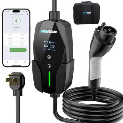 Level 2 EV Charger 32Amp with Smart APP Control - 240V NEMA 14-50 Plug 25ft Cable, Indoor/Outdoor Portable Electric Vehicle Charging Station - Compatible with J1772 Connector Fast Charging for Home - size: 32A