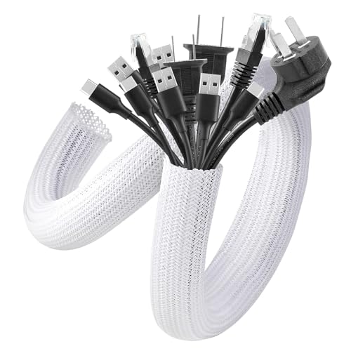 AGPTEK Cable Management Sleeve, 2 Pack 5ft - 1.8 inch Cord Hider, White - color: White, size: 1.8"-10ft