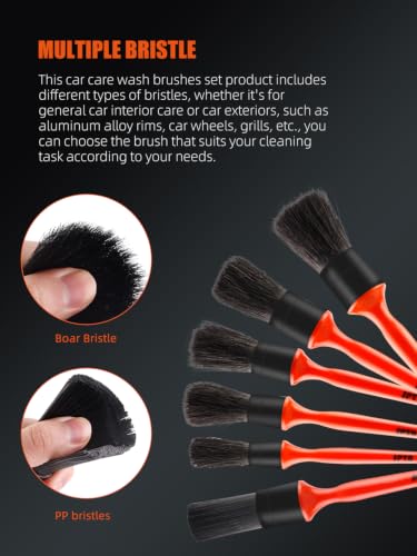 SPTA Car Detailing Brush Kit - 6 Pack, Auto Boar Hair Detail Brush Set Automotive Interior Exterior No Scratch Microfiber Detailing Brushes for Cleaning Air Vents, Engine Bays, Dashboard and Wheels - color: Car Detail Brush Set 6