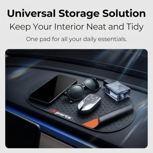 Car Dashboard Anti-slip Pad, PVC Multifunctional Storage Pad for Phone Key Sunglass Ornament, Heat-resistant Washable Sticky Adhesive Mat, Interior Accessory for Most Cars (Black)