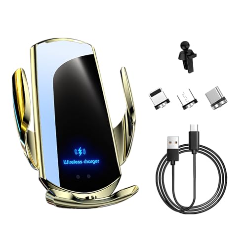 Wireless Car Charger, 15W Fast Charging Air Vent Mount Auto-Clamping Phone Holder, Automotive Electric Induction Charger 360° Rotating Magnetic Vent Mount Bracket for Smartphones (Golden) - color: Golden