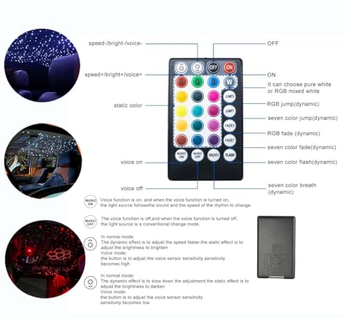 AZIMOM 16W Sound Activate Starlight Headliner Kit Mixed 335pcs 13.1ft Fiber Strands, Fiber Optic Starlight Light Music Mode Remote APP Control Car Use Home Headliner Lighting Decoration - size: 335pcs*(0.03in+0.04in+0.06in)*13.1ft