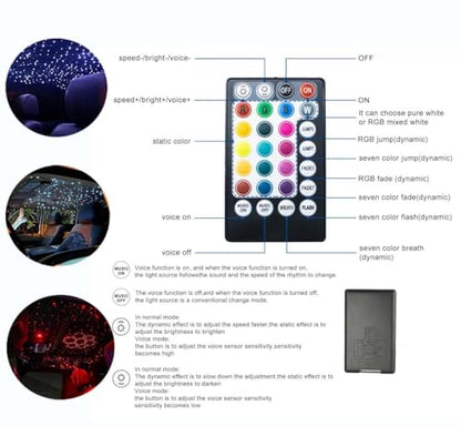 AZIMOM 16W Sound Activate Starlight Headliner Kit Mixed 335pcs 13.1ft Fiber Strands, Fiber Optic Starlight Light Music Mode Remote APP Control Car Use Home Headliner Lighting Decoration - size: 335pcs*(0.03in+0.04in+0.06in)*13.1ft