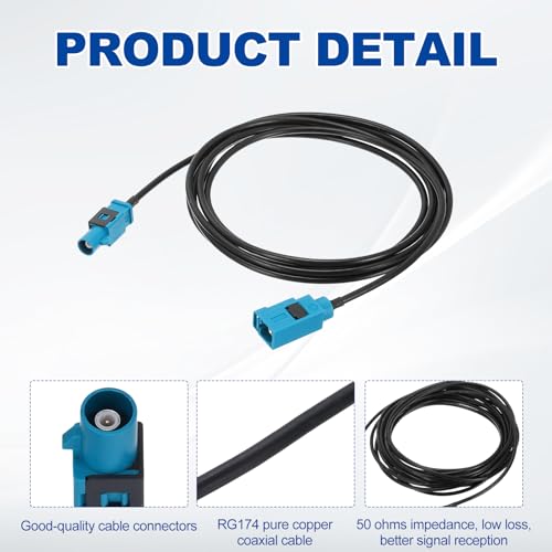 uxcell 2Pcs Antenna Extension Cable, 6.6ft/2m Longer Fakra-Z Male to Fakra-Z Female RF Coax Cable for Car Stereo Head Unit GPS Navigation FM AM Radio RG174 - size: 6.6ft/2m