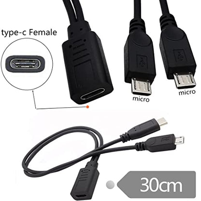 chenyang USB C Splitter Multi Charging Cable,USB C 1 to 2 Micro USB Charge Extension Cable Supports Charging Two Devices at The Same Time 0.98FT/0.3M - style: USB C 1 to 2 Micro USB