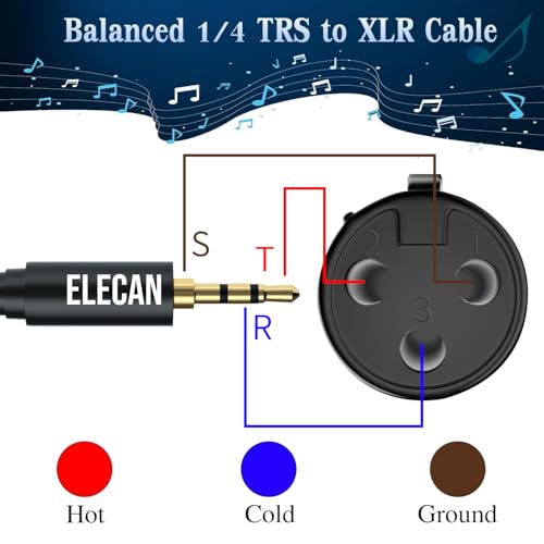 Elecan 3.5mm (1/8 Inch) TRS Aux Male to XLR Female Cable 10 Ft, Balanced Professional Shielded Stereo Microphone Cable Cord,Gold Plated for DSLR Camera Mixer Headphones with 3.5 to 6.35mm Adapter+Ties - size: 10FT, style: 3.5mm to XLR Female