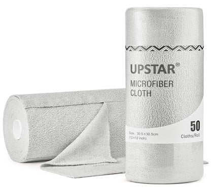 UPSTAR Microfiber Cleaning Cloth, Reusable Paper Towels Rolls, 50 Packs 12x12 inch Cleaning Rags for Washing Dishes, Kitchen, Bathroom, Car, Grey - color: Grey