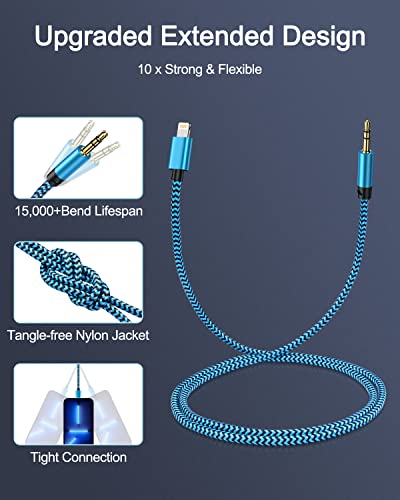 Aux Cord to iPhone 14 Pro Max, Lightning to 3.5mm Male Audio Cable Braided - color: 2*Blue, Purple